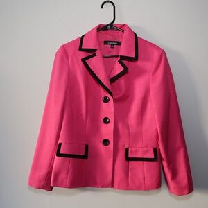 Le Suit Separates Hot Pink Blazer with Black Trim – Size 10